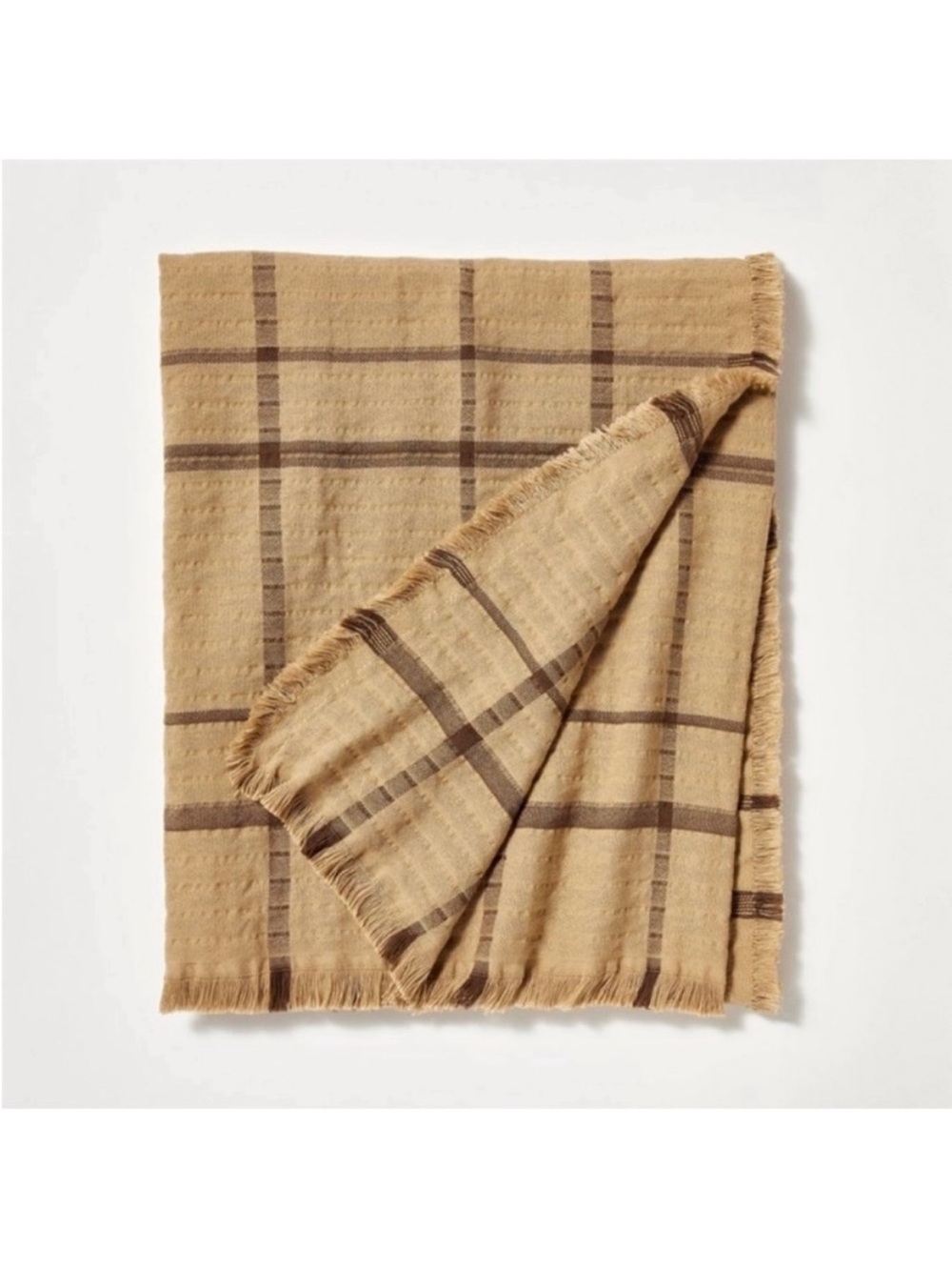 Threshold Studio McGee Plaid Gauze Brown Throw with Frayed Edges